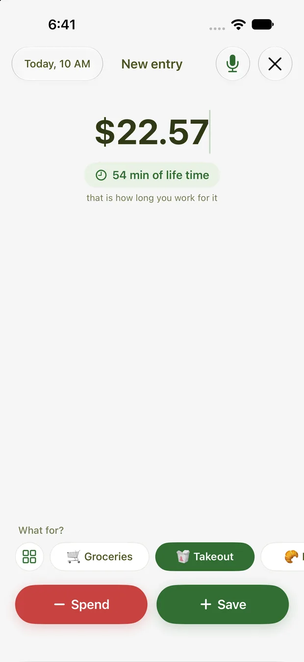 New entry with amount and life time