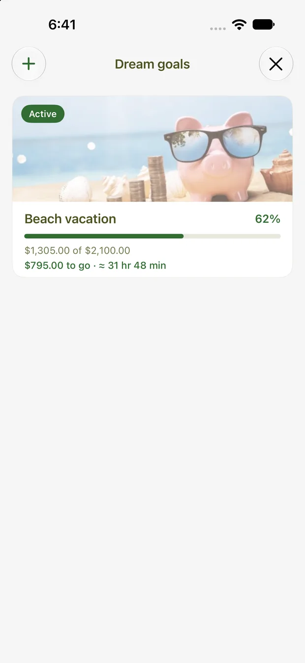 Dream goal with progress