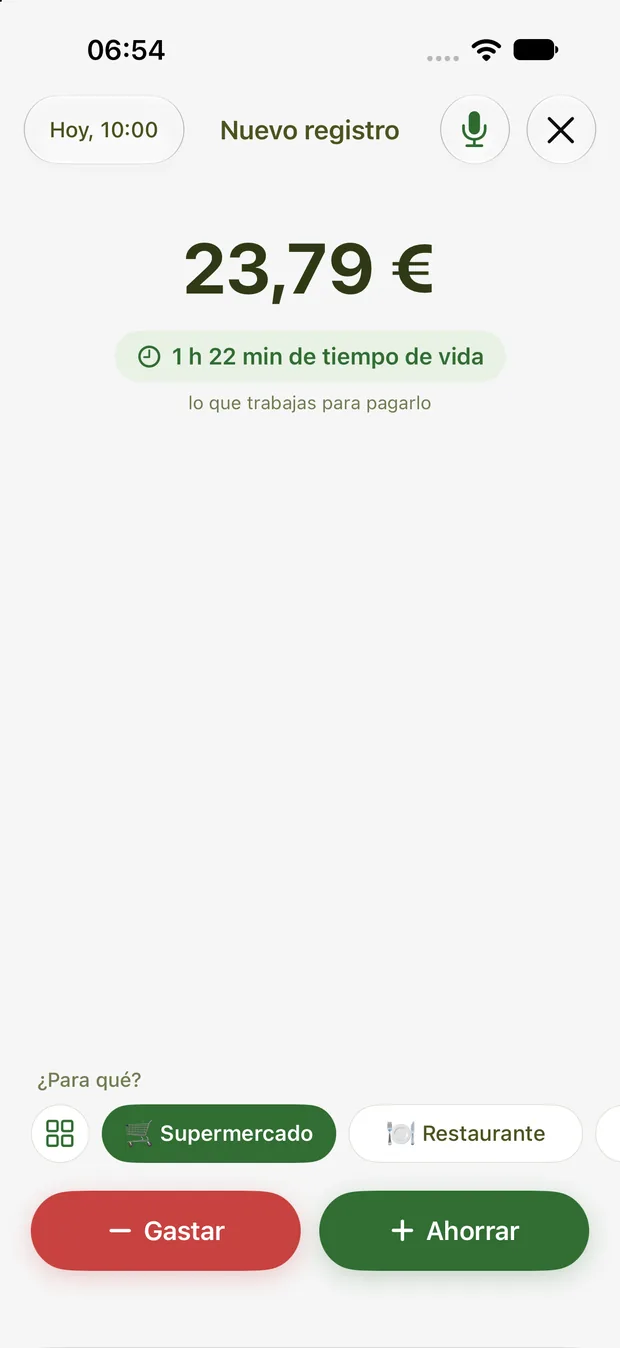 Nuevo movimiento con importe y tiempo de vida