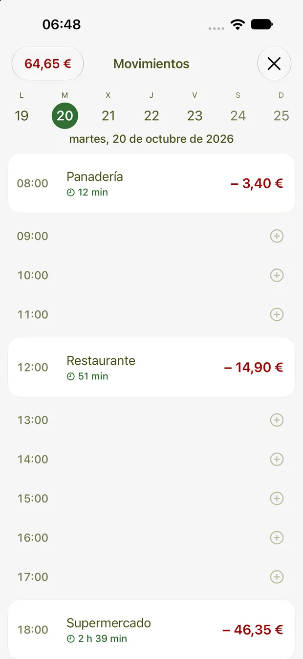 Movimientos de un día en vista por horas