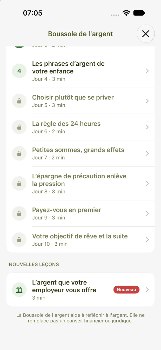 Leçons de la Boussole de l'argent, dont la contribution employeur
