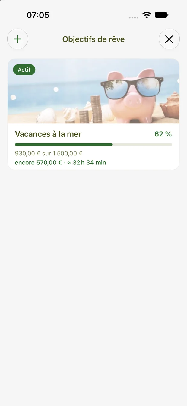 Objectif de rêve avec sa progression