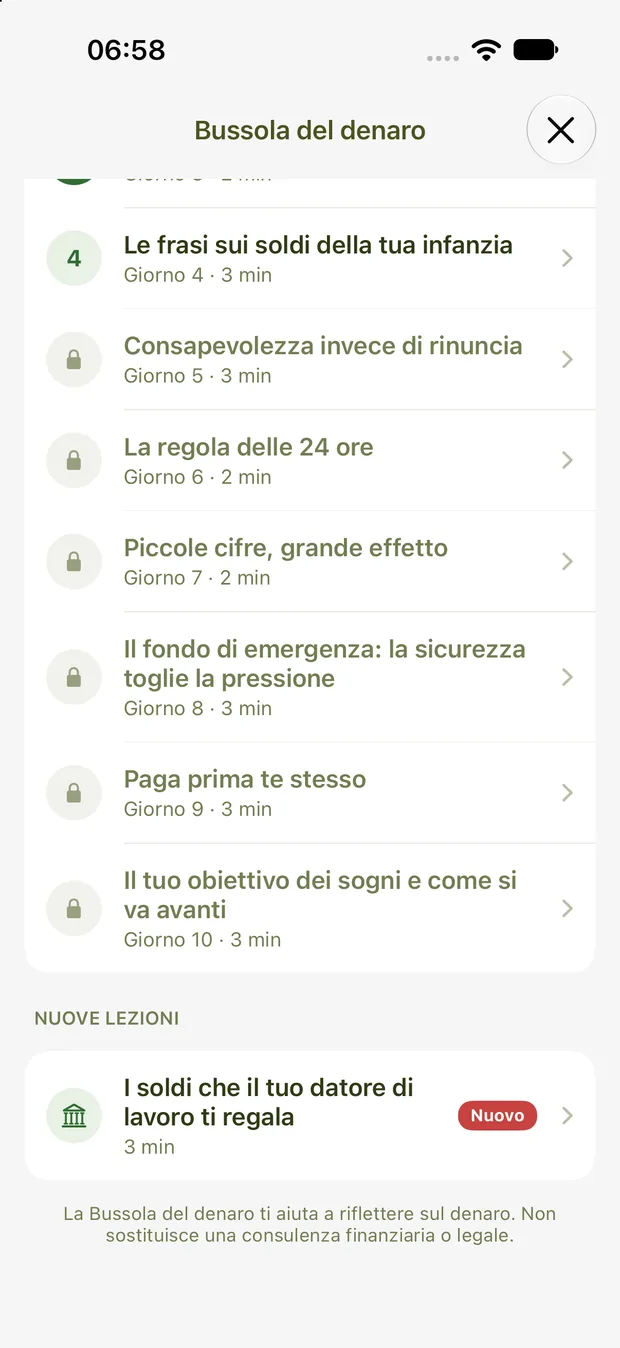 Lezioni della Bussola del denaro, tra cui il contributo del datore