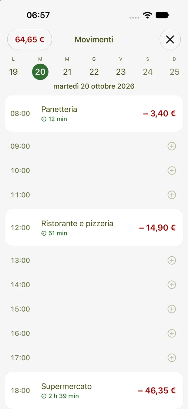 Movimenti di un giorno, ora per ora
