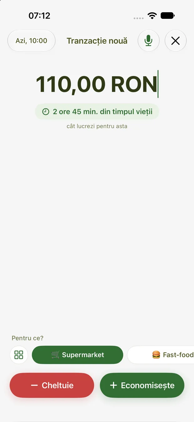 Tranzacție nouă cu suma și timpul de viață